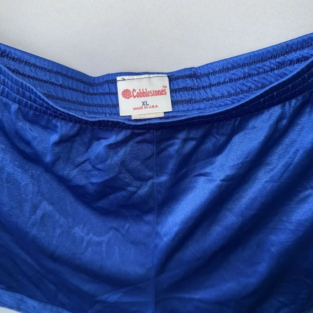 VTG Cobblestones Blue Nylon Running Shorts Deadstock Lined Silky Sheer USA Sz XL